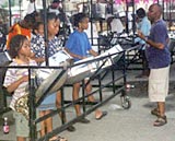 The All Stars, one of Trinidad's largest steel pan bands, rehearsing for the final night of 2002's Panorama competition